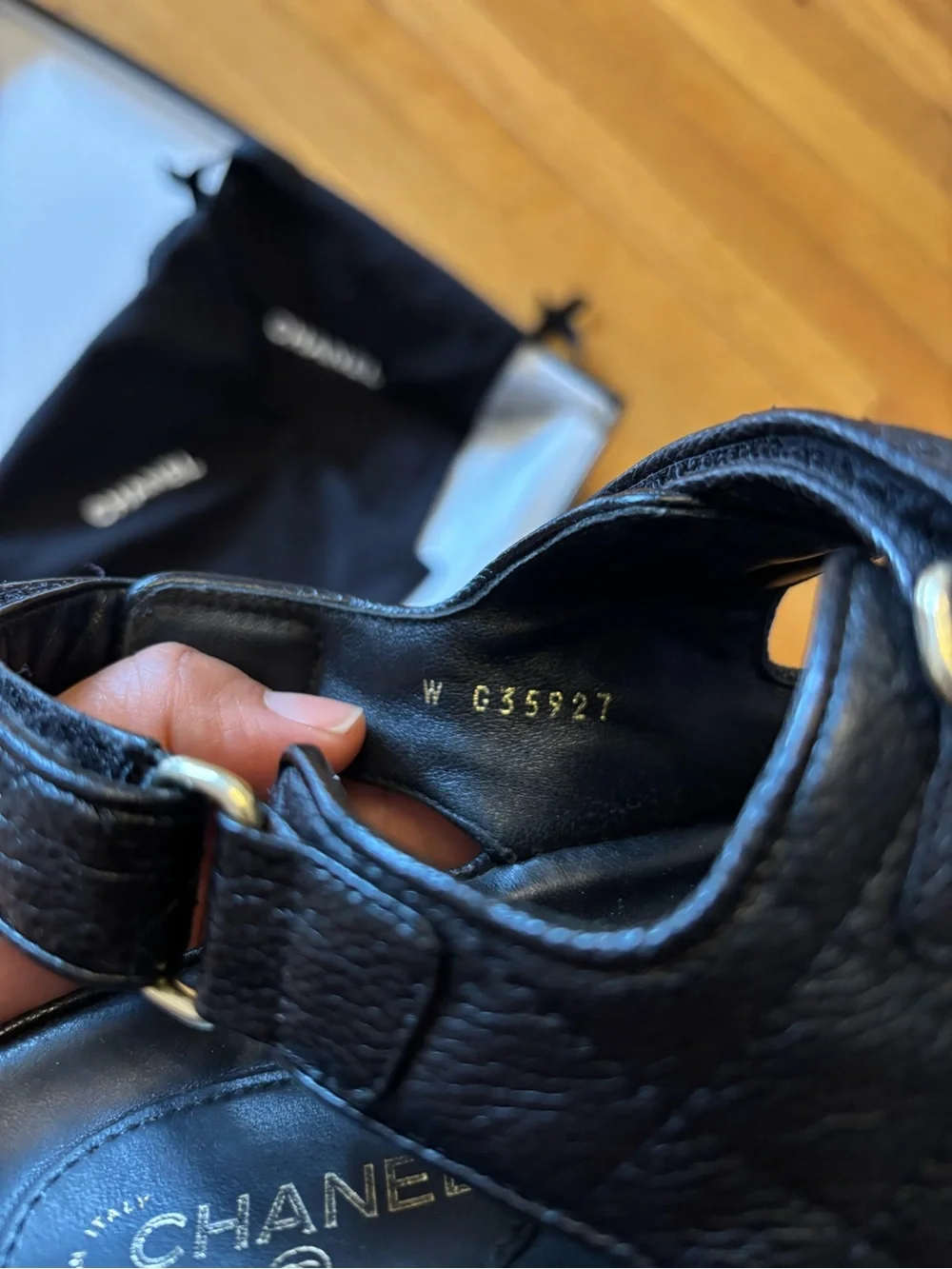 CHANEL Black Leather Dad Sandals